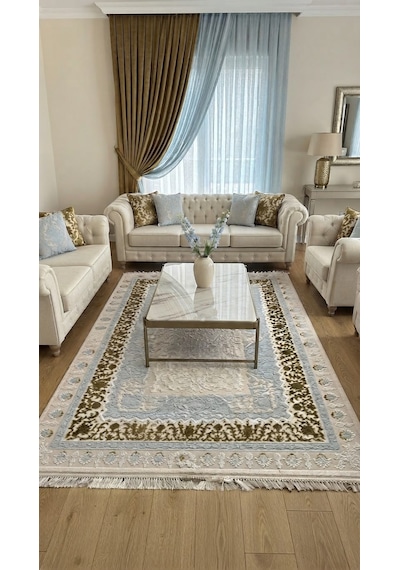 Sanat Halı Delüks 6970 Salon Halısı Krem Mavi