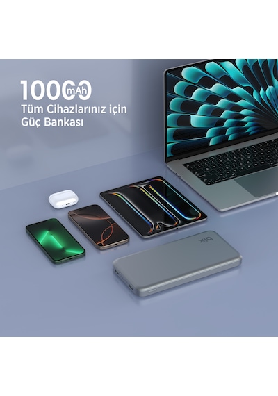 Bix Pb113 10000mah Pd 20w Çift Usb-c Portlu Powerbank Koyu Gri