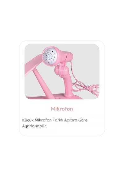 Mikrofonlu 24 Tuşlu Pembe Çocuk Piyanosu - Telefon Bağlantılı Eğitici Işıklı Org Müzik Seti
