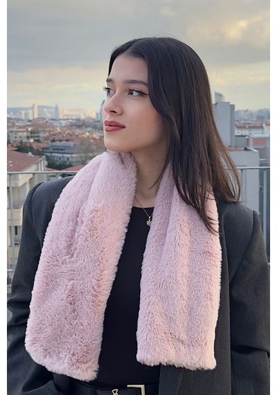 Mollycrush Peluş Yumuşak Soft Atkı Kışlık Suni Kürklü Pembe Kadın Atkısı Pembe