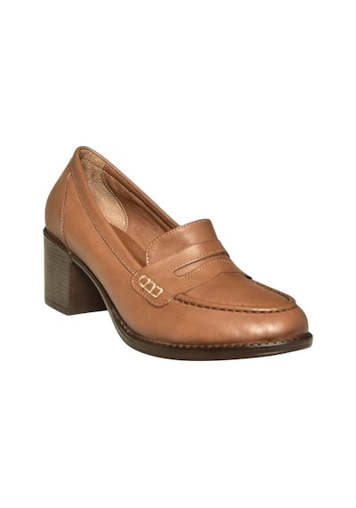 Fox Shoes V468707503 Vizon Hakiki Deri Kalın Topuklu Kadın Ayakkabı Vizon