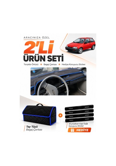 E-biz Suzukı Swift 1988-1994 Uyumlu Torpido Örtüsü + Tay Tüyü Bagaj Çantası - Siyah-mavi - Sz002