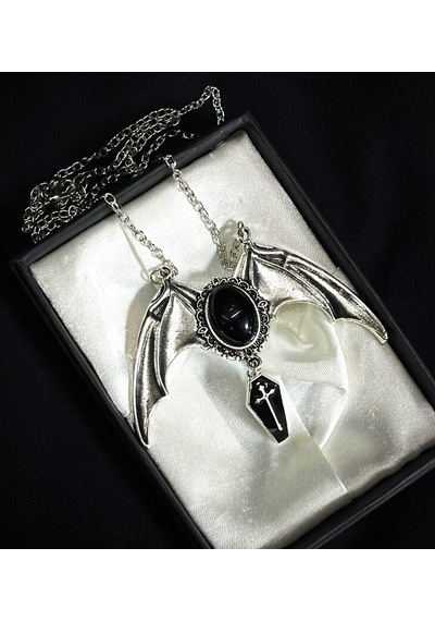 Dükkan Design Gotik Black Bat Cross Tabut Kolye Siyah - Gümüş