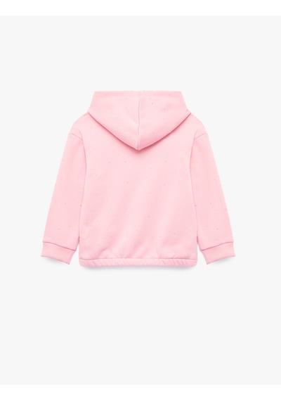 Koton Taş Detaylı Uzun Kollu Fermuarlı Şardonlu Kapşonlu Sweatshirt Pembe 7wkg10231ak Gül