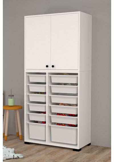 Rüya No.5 Modern Kullanışlı Beyaz Çift Katlı Kapaklı Çok Amaçlı Sepetli Dolap