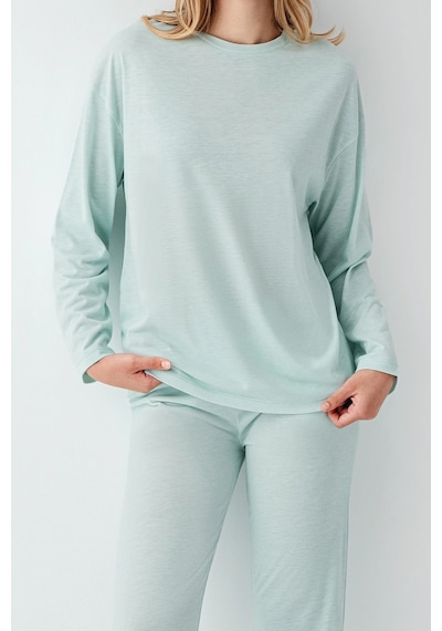 3407-s Kadın Uzun Kol Pijama Takım Açık Yeşil