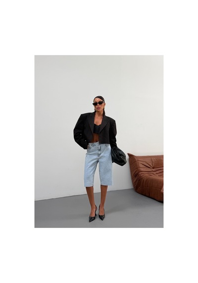 Kene Jeans Buz Kar Paça Kesik Uzun Kot/denim Şort Mavi