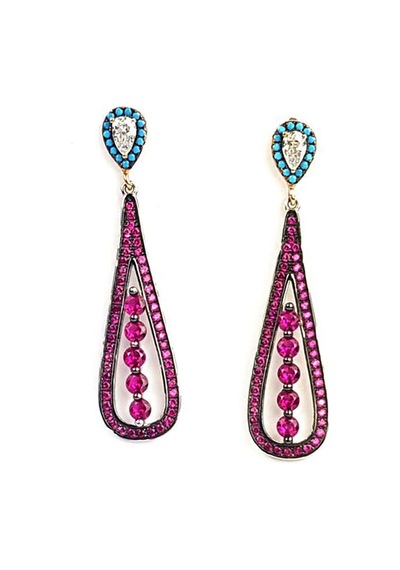 Pembe Zirkon ve Turkuaz Taşlı Sallantılı Lüks Gümüş Küpe