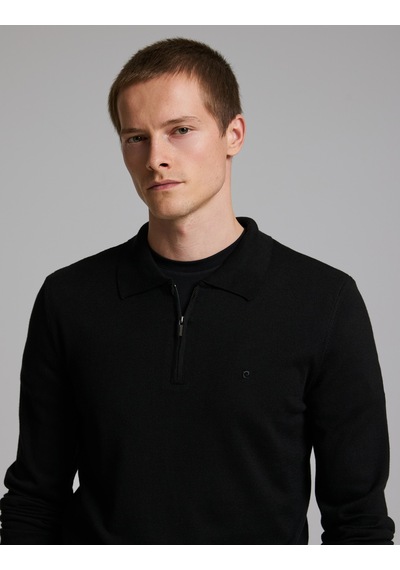 Pierre Cardin Siyah Slim Fit Fermuarlı Polo Yaka Basic Triko Kazak 50333917-vr046