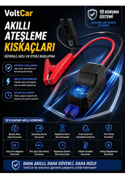 Voltcar Akü Takviye Cihazı Akıllı Araç Lastik Şişirme Kompresörü Powerbank Dijital Ekranlı Taşınabilir Hava Pompası