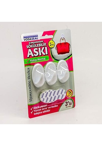 Vodaseal 53.01.054 3'lü Beyaz Iz Bırakmayan Askı, Beyaz 4 Renk