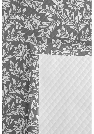 Gri Çiçekli Botanik Pike Takımı - Beyaz Geometrik Kapitone Mevsimlik Yatak Örtüsü 160x220 Cm Bulanık Kekik Rüyası