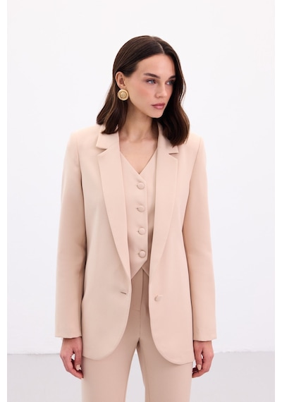Sateen Düğmeli Klasik Ceket - Bej-136877 Bej