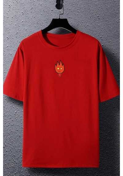 Unisex Ateş Avatar Baskılı Kısa Kol T-shirt Kırmızı