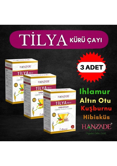 Tilya Kürü Form Çayı Kuşburnu Altın Otu Ihlamur Karışık Bitki Çayı 20 Süzen Poşet X 3 Adet