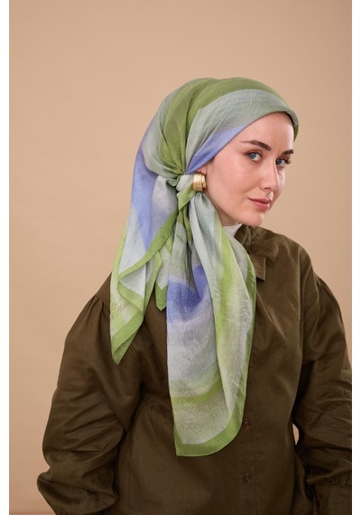 Silk Home Olinda İpek Eşarp 47005-19 Yeşil, Çelik Mavi, Lila, Çimen Yeşili