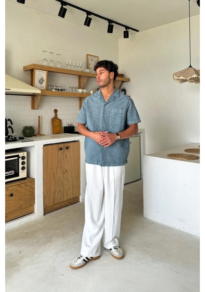 Flaw Yıkamalı Oversize Kısa Kol Gömlek Füme-25864 Füme