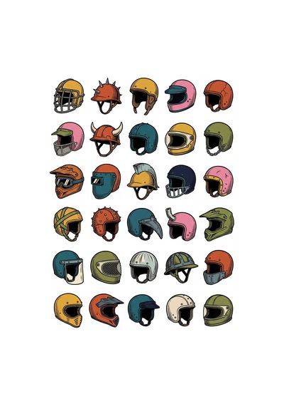 30 Adet Retro Yarış Kaskı Sticker Seti - Laptop Kaykay Ve Ajanda Çok Renkli
