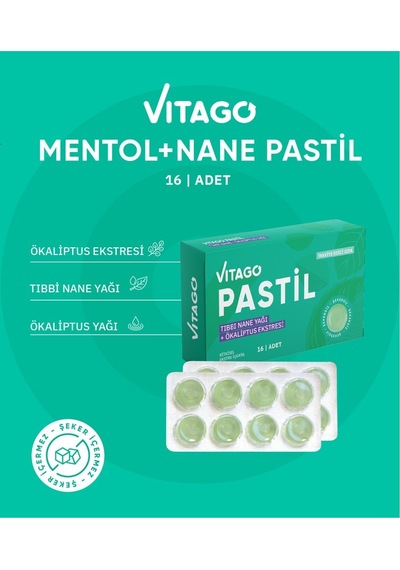 Vitago Nane + Okaliptus Yağı İçeren Takviye Edici Gıda 16 Pastil