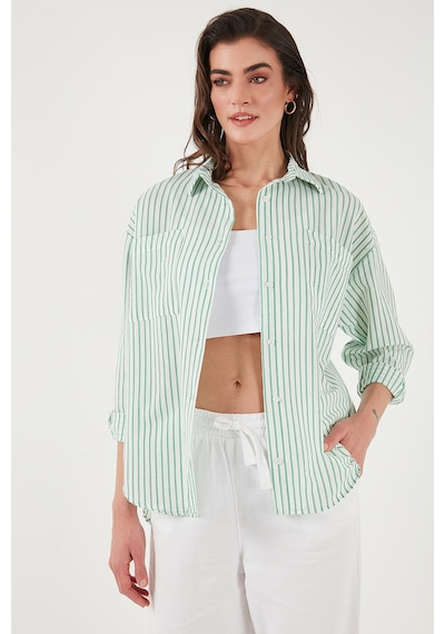 Lela Regular Fit Uzun Kollu Çizgili Bayan Gömlek 6772875 Benetton