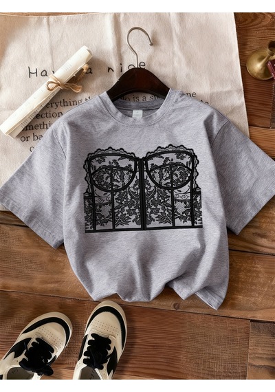 Noıssey Urban Pop Graphic Kadın Tişört Koleksiyonukod 5477 Gri