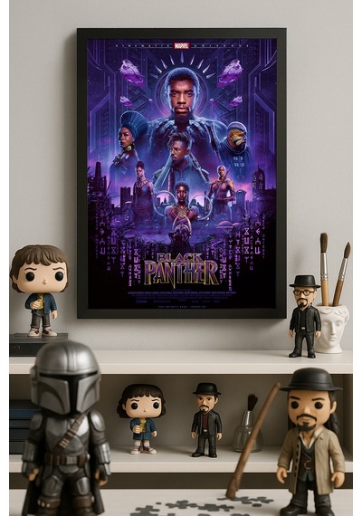 Black Panther Siyah Ahşap Çerçeveli Poster, Dekoratif Film Duvar Tablosu