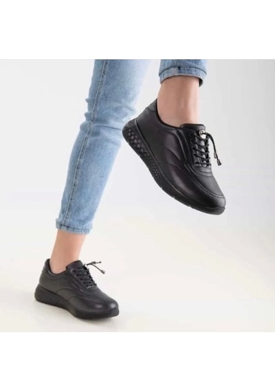 Kadın Hakiki Deri Günlük Sneaker Ayakkabı Siyah
