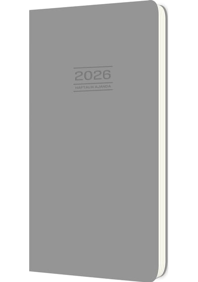 Keskin 2026- 8 16 Ciltli Haftalık Cep Ajandası - Gri Gri