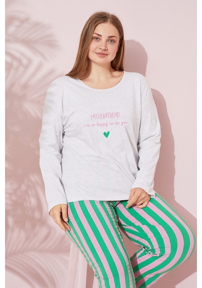 Siyah İnci Pamuklu Curve Büyük Beden Battal Boy Örme Pijama Takım 24240704 Gri Siyah İnci Pamuklu Curve Büyük Beden Battal Boy Örme Pijama Takım 24240704 Gri