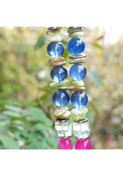 2574 Ruby Fuchsite İyolit Florit Ceyt Yakut Hematit El Yapımı Kolye Çok renkli