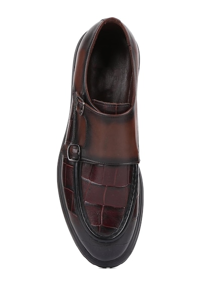 Shoetyle - Bordo Croco Deri Tokalı Erkek Klasik Ayakkabı 250-1616-761-bordo Bordo