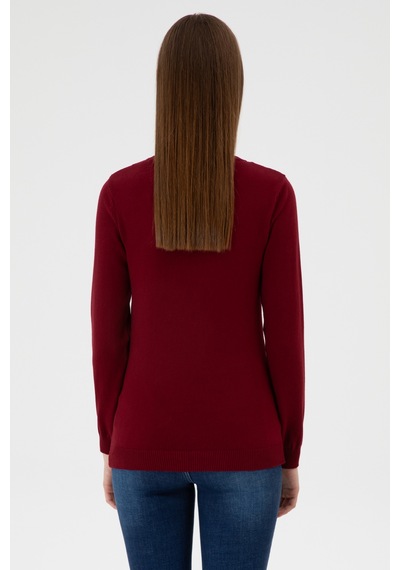 U.S. Polo Assn. Kadın Bordo V Yaka Basic Kazak 50313590-VR014