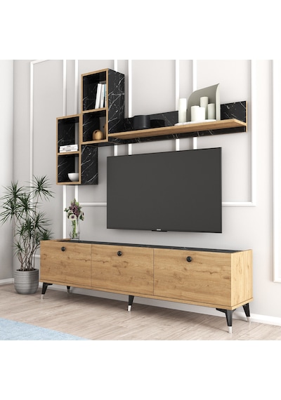 MOXEN MT2 MİRA DUVAR RAFLI TV SEHPASI - KİTAPLIKLI TV ÜNİTESİ