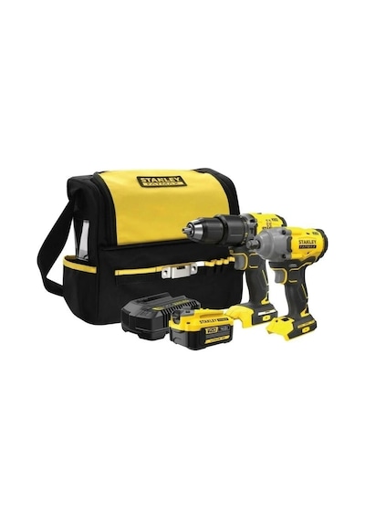 Stanley SFMCK217M1S-QW 18V Şarjlı Kömürsüz Darbeli Matkap + 1x4AH Akü Şarjlı Somun Sıkma