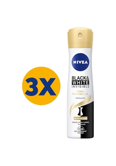 Nivea Black&White Invisible İpeksi Pürüzsüzlük Kadın Sprey Deodorant 150 ML x 3