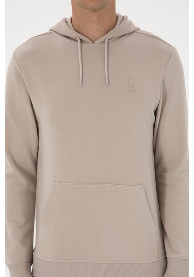 U.S. Polo Assn. Erkek Regular Fit Kapüşonlu Taş Basic Sweatshirt 50313720-VR049