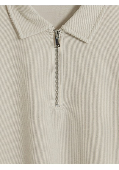 Lcw Vision Bej Polo Yaka Erkek Kalın Sweatshirt