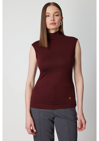 On Kadın Dik Yaka Kolsuz Basic Bluz 61432 Bordo Bordo