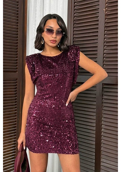 Verymoda Pullu Kadife Payet Elbise I Vmf2049 Mürdüm