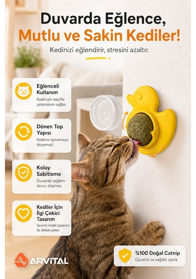 Ördek Tasarımlı Duvara Yapışan Kedi Nanesi Topu Döner Catnip Yalama Oyuncağı