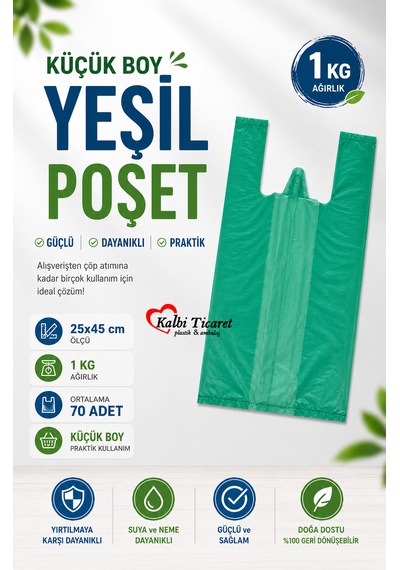 Kalın Yeşil Poşet Küçük Boy 1 Kg Market Manav Poşeti 25x45 Cm Çöp Poşeti Hışır Atlet Poşet