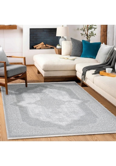 Bespoky Charlee Madalyon Klasik Salon Halısı Makine Dokuma Gri