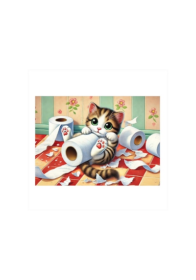 Tuvalet Kağıdıyla Yaramaz Kedi Mdf Tablo