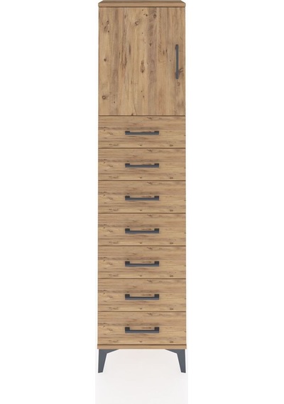 Arges Dolap 2 Raflı 7 Çekmeceli Tek Kapaklı 44x30x182 Çam-çam Çam