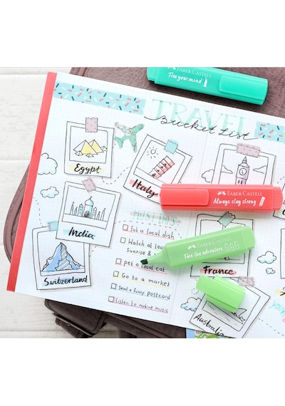 Faber Castell 24 Renk Kuru Boya Ve 8'li Textliner Pastel Fosforlu Kalem Seti İkisi Birarada Set Çok Renkli