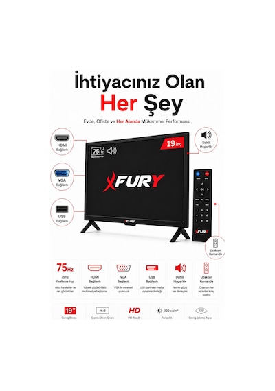 Fury 19" Sesli Uzaktan Kumandalı 75hz 5ms Hdmı Vga Geniş Ekran Monitör