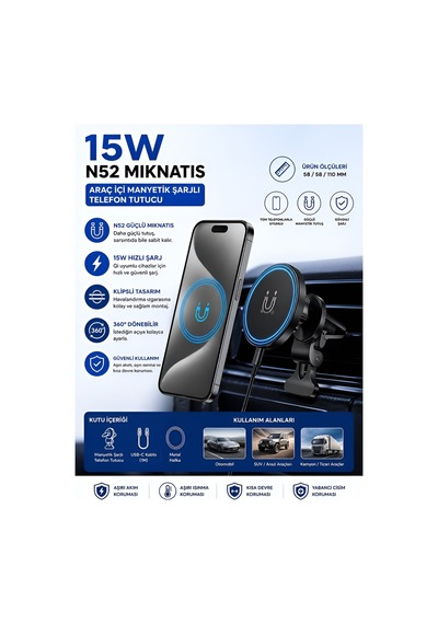 Fhd-14 360 Wireless Kablosuz 15w Şarj Mıknatıslı Havalandırma İç