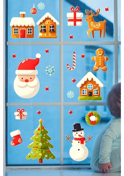 Tr Christmas Stickerları, Noel Baba Ve Yılbaşı Temalı Çocuk Odası Dekorasyon Seti, Kendinden Yapışkanlı Cam S Genel