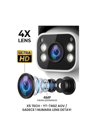 X5 Tech Yt-74gz Aov 4mp 4 Kameralı +1 Yıllık Sim Kart +64gb Hafıza Kartı Güneş Enerjili Tak Çalıştır