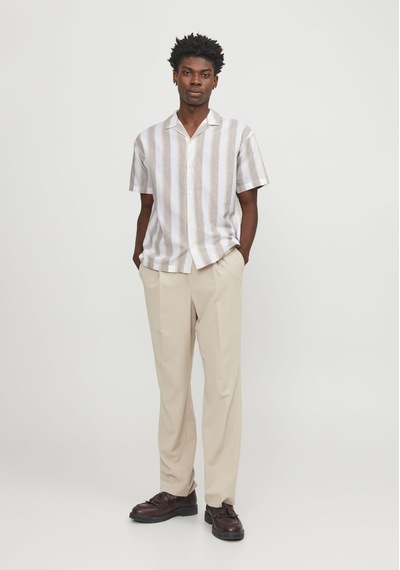 Jack & Jones Erkek Keten Karisimli Çizgili Gömlek - Ccsummer 12251116 Timber Wolf Mavi